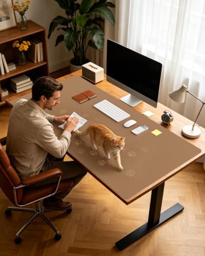 YSAGi Leather Desk Protector, Office Mat, Large Mouse Mat, Non-Slip PU Leather Blotter, Laptop Desk Mat, Waterproof Writing Pad for Office and Home(Khaki, 63" x 17.2")