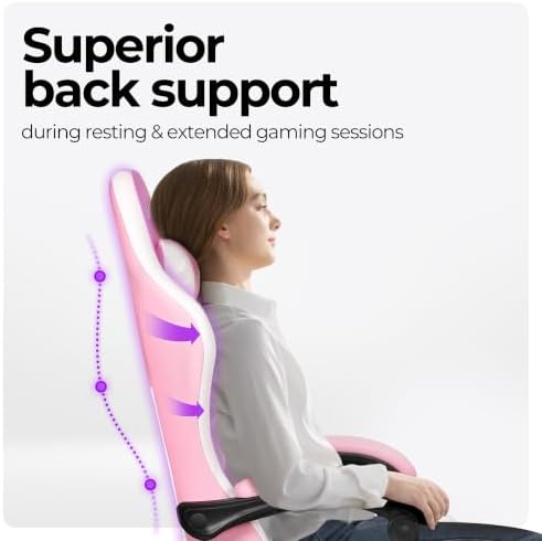 N-GEN GAMING Gaming Chair with Footrest, Lumbar, High-Back, Pink White