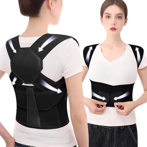 Back Brace Posture Corrector for Women and Men Upgraded Dynamic Traction Correction System Adjustable Shoulder Support Straightener Helps Reduce Upper Lower Back Pain Suitable for Hump Scoliosis Black Large