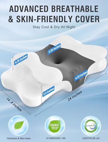 DISSA Cervical Neck Pillow for Side Sleepers Ergonomic Contour Memory Foam Pillow with Adjustable Orthopedic Neck Support for Pain Relief - Gift for Christmas & Birthdays