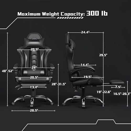Yaheetech Gaming Chair with Footrest Massage Lumbar Pillow Reclining Black