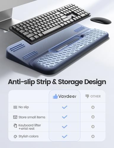 Vaydeer Wrist Rest with Keyboard Stand, Computer Wrist Support Pad, Ergonomic Keyboard Riser Holder Lift Tray with Wrist Pad, Soft Memory Foam Desk Cushion, Palm Hand Typing for Office Home Gift-Blue