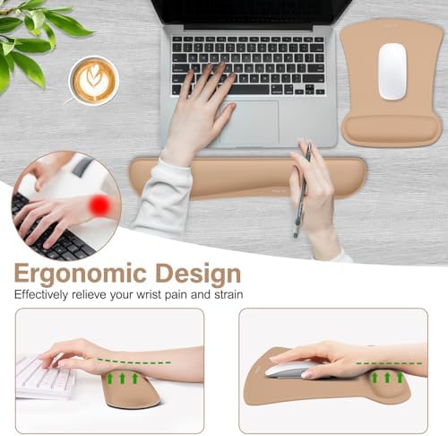 MOSISO Wrist Rest Support for Mouse Pad & Keyboard Set, Mocha