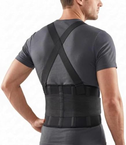 1 Pack Black Adjustable Back Brace For Men Women Lower Back, 2-In-1 Posture Corrector Lumbar Support Belt, Wide Padded Compression Design, Anti-Slip Ergonomic Protector For Heavy Lifting Work
