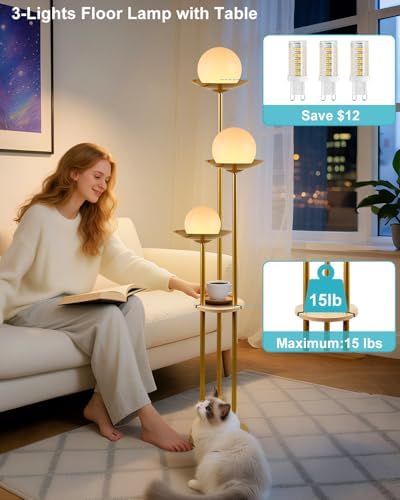 Lightdot Globe Floor Lamp with Shelf 3-Light Modern Dimmable Floor Lamps