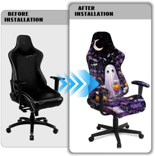 Purple Gaming Chair Cover Stretchable Game Chair Slipcovers with 2 Armrest Covers Halloween Cute Ghost Gamer Desk Chair Covers for Computer Office Seat