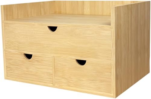 Bamboo Desk Organizer with 3 Drawers, Wood Storage Box for Office Supplies
