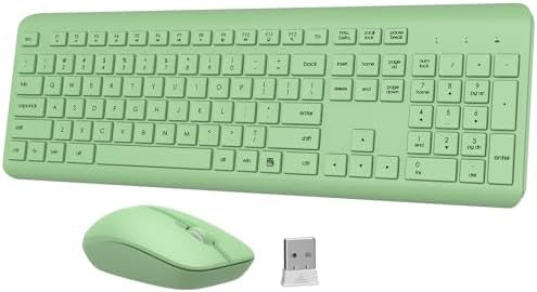 Wireless Keyboard and Mouse Combo, Full-Size Silent Ergonomic Keyboard and Optical Mouse, Long Battery Life, 2.4G Lag-Free Mice Keyboard for Computer,Mac,Laptop,PC,Windows(Avocado Green)