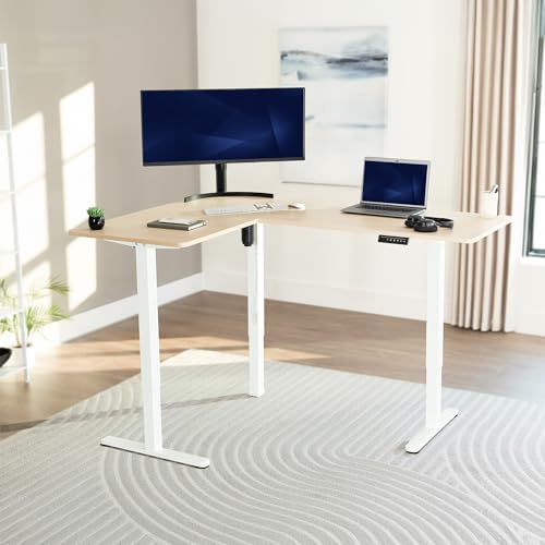 VIVO Light Wood 63 x 47 in Corner Standing Desk, DESK-E3CTWC-47
