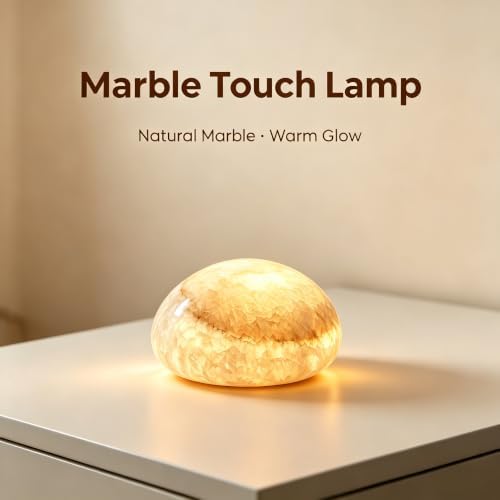 Natural Marble Lamp Cordless Touch Control Night Light Rechargeable Small Marble Table Lamp, Dimming Warm Glow Portable Marble Touch Lamp for Bedroom, Living Room, Decor Gift (B-with Vein)