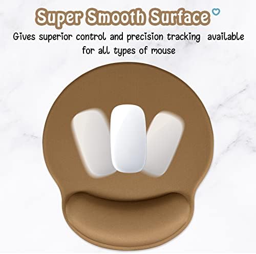Hsurbtra Ergonomic Mouse Pad with Wrist Rest Support, Gel Mouse Pads with Non-Slip PU Base, Pain Relief Memory Foam Computer Mat, Cute Office Supplies Desk Decro Accessories, Leather Brown