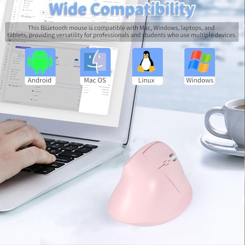 Bluetooth Wireless Vertical Mouse - Ergonomic Design, Rechargeable with Type-C, Silent Operation for Office and Home Use, Ideal for Professionals & Students (Pink)