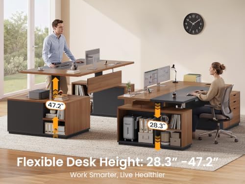 SEDETA 77.1" Executive Large Electric Standing Desk, Brown