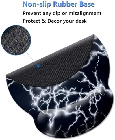 Gaming Mouse Pad Wrist Support,Ergonomic Mouse Pad with Wrist Rest,Comfortable Mousepad with Smooth Wrist Rest,Pain Relief Mouse Pads for Non-Slip Base,Computer,Laptop,Office，Home（Black Lightning）
