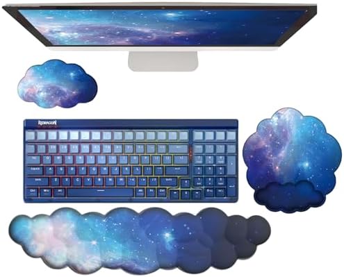 Cloud Wrist Rest Keyboard Galaxy Mouse Pad with Wrist Rest Ergonomic Space Wrist Pad Memory Foam Non-Slip Wrist Pad Support for Computer Laptop Gaming Home Office Relief Typing Pain Gradient Blue