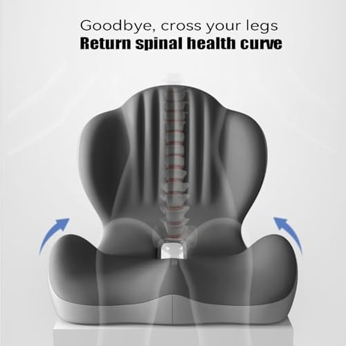 Ergonomic Memory Foam Seat Cushion with Lumbar Support, Posture Corrector for Office Chair (Double Gray)
