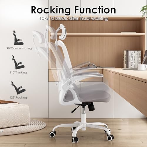 Mesh Office Chair with Headrest, Flip-Up Armrests, 350lb Capacity, Gray