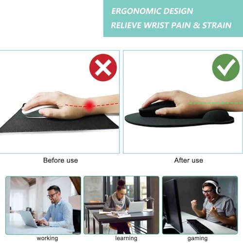 Mouse Pad with Wrist Support, Ergonomic Mouse Pad with Memory Foam Wrist Rest Cushion, Non-Slip Rubber Base Gaming Mice Pad for Home Office Computer Laptop, Grey
