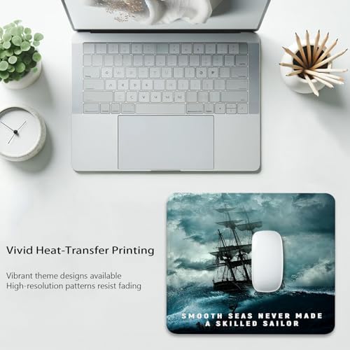 Inspirational Quote Mouse Pad, Sailing Ship Rough Ocean Desk Mat