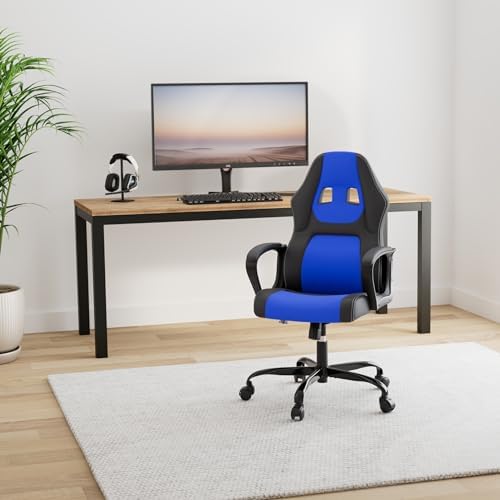 Gaming Chair PC Computer Chair Office Chair for Adult Teen Kids, Ergonomic PU Leather Gamer Chair with Lumbar Support High Back Adjustable Rolling Swivel Desk Chair, Blue