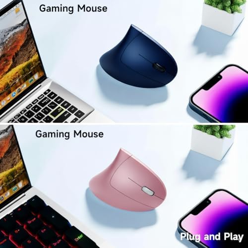 Ergonomic Vertical Wireless Mouse, 2.4G Optical Mouse with USB Receiver, 800-1600 DPI, Silent Click, Battery Powered, 5 Buttons, Stylish Comfortable Mouse for Laptop, PC, Mac, Computer (Pink)