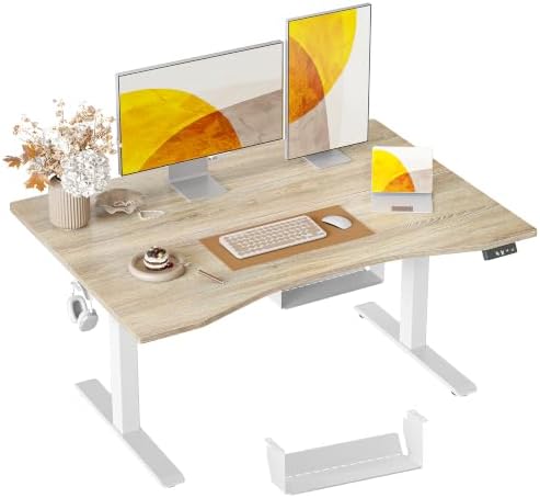 TIQLAB 47x30 Extra Deep Standing Desk with Cable Management, Maple