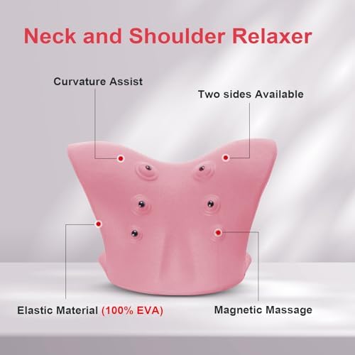 Neck Stretcher with Magnetic Therapy Acupressure for Pain Relief, Neck and Shoulder Relaxer, Chiropractic Pillow, Restore Neck Curve (Pink)