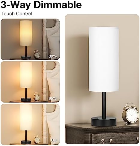 White Touch Table Lamp for Bedroom - Dimmable Bedside Desk Lamp for Kid