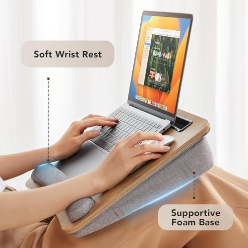 HUANUO Laptop Lap Desk with Cushion, Fit up to 15.6" Laptops, Woodgrain