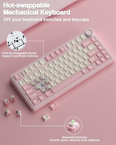 AULA F75 75% Wireless Mechanical Keyboard, Hot Swappable Pink Creamy Keyboard, Pre-lubed Linear Switches, PBT Keycaps, 2.4GHz/Type-C/BT5.0, RGB Backlit Computer Gaming Keyboards for Office/Laptop/PC