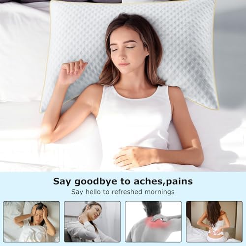 King Size Pillows Set of 2 for Neck and Shoulder Pain, Adjustable Firmness Shredded Memory Foam Pillow King for Side Sleeper, Cooling Curved Kingsize Pillows with Washable Cover