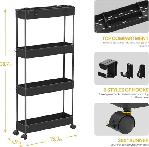 SPACELEAD Slim Storage Cart(2 Pack),4-Tier Rolling Utility Organizer