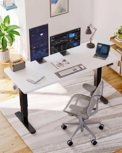 HUANUO 70x 30 Inch 3-Stage Electric Standing Desk, Brushless Motor, White & Black