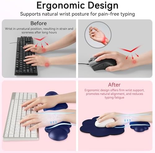 Sushret Cloud Wrist Rest for Computer Keyboard and Mouse Pad Set, Dark Blue