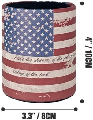 Pen Pencil Holder Cup Container PU Leather Desk Organizer Stand Decor Brush Scissor Holder Decoration Office Desk Home School (3.3" x 3.3" x 4", US Flag)