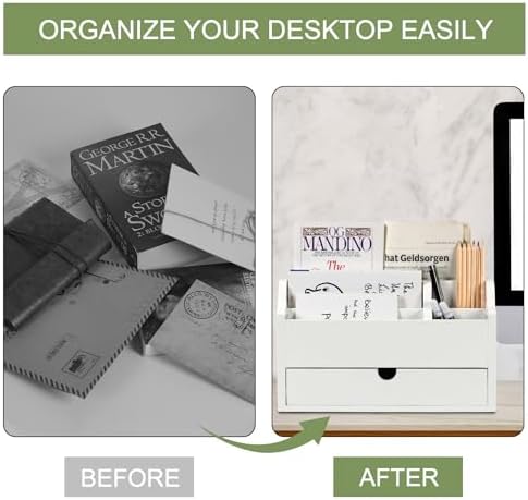 Desk Organizer with Drawer Wood File Office Mail Organizer Countertop