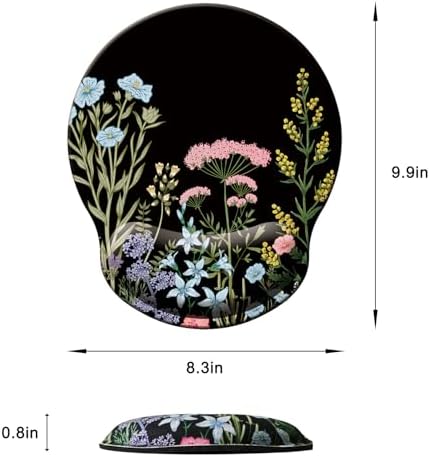 Mouse Pad with Wrist Support, Ergonomic Mouse Pad with Memory Foam Wrist Rest Cushion, Non-Slip Rubber Base Gaming Mice Pad for Home Office Computer Laptop, Flowers Black