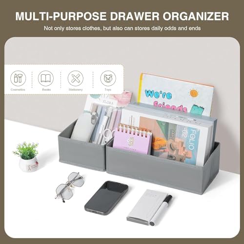 DIMJ Drawer Organizer Clothes Set of 8, Foldable Closet Drawer Organizer, Underwear Drawer Box, Fabric Drawer Dividers for Baby Clothes, Socks, Belt, Tie (Grey)