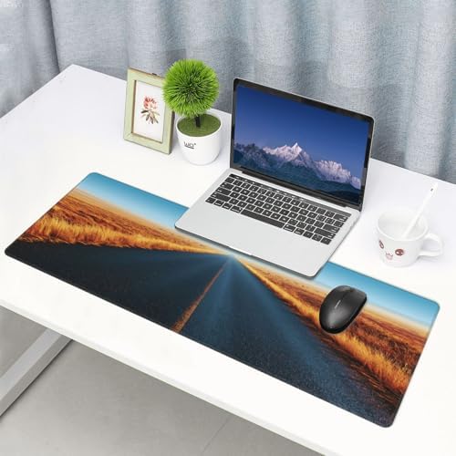 Straight Empty Asphalt Road Stretching to Horizon Large Gaming Mouse Pad Long Extended Mouse Mat for Keyboard Table Waterproof Mousepad Office, 31.5x11.8 in