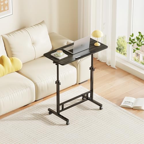 Adjustable Standing Desk - Rolling Portable Desk for Home Office, Black Portable Rolling Desk, Small Standing Desk with Wheels for Walking Pad, Study Room, Teacher