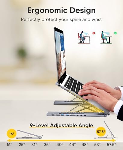 Mukiya 9 in 1 USB C Laptop Dock Stand with HDMI+DP,4K Dual Monitor PD 100W