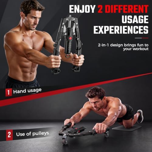 Twister Arm Trainer, Extra Hand Grip Strengthener 3-in-1 Adjustable 22-440lbs Arm Trainer Hydraulic Power Chest Workout Equipment with Ab Roller Wheels