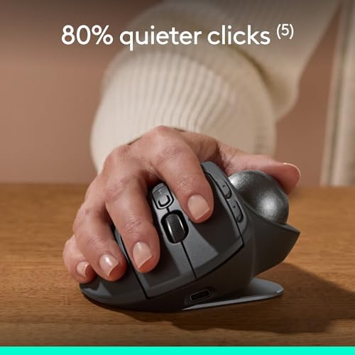 Logitech MX Ergo S Advanced Wireless Trackball Mouse, USB-C Rechargeable Wireless Ergonomic Mouse with Bluetooth and Encrypted Dongle, 6 Programmable Buttons, for PC/Mac - Graphite (Renewed)