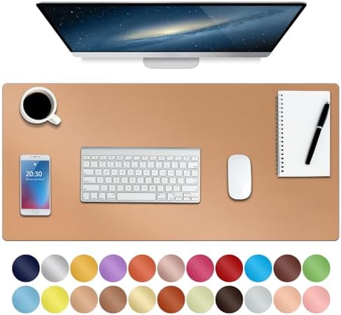 Boutilon Leather Desk Pad Protector,Non-Slip Mouse Pad,Laptop Desk Pad,Office Mouse Mat,Waterproof Leather Desk Blotter,Desk Writing Pad for Office and Home (M-Orange Pink,30"x14")