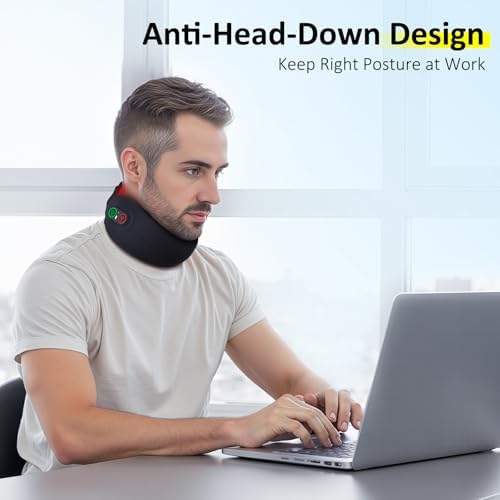 Comfytemp Anti-Head-Down Neck Brace with Red Light Therapy, Posture Support Improve Tech Neck Forward Head, Soft Foam Cervical Collar for Office Worker Reader, One Size