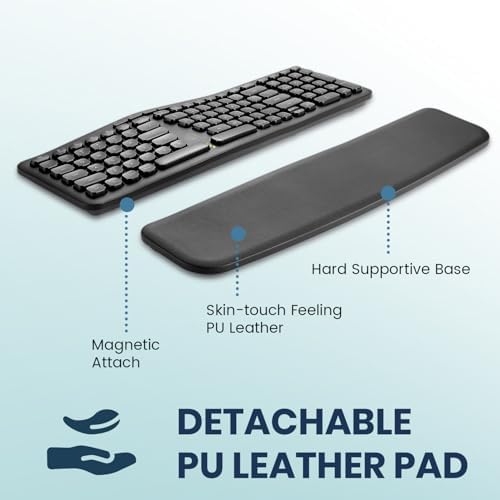 Perixx PERIBOARD-636B US, Wireless Ergonomic Compact USB Keyboard - Wireless 2.4G Technology - Build-in Number Pad - Detachable Wrist Rest - - Silent Typing - Black