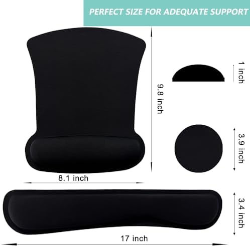 Keyboard Wrist Rest Pad Mouse Pad with Wrist Support Set of 3, Gaming Mousepad with Non-Slip Rubber Base, Ergonomic Memory Foam Mouse Cushion Support for Home Office Laptop Computer, Black