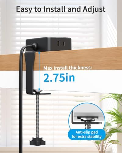 Desk Clamp Power Strip with 4Outlets & 4USB, 6FT Extension Cord for Home
