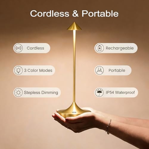 Cordless Rechargeable LED Table Lamp, Gold