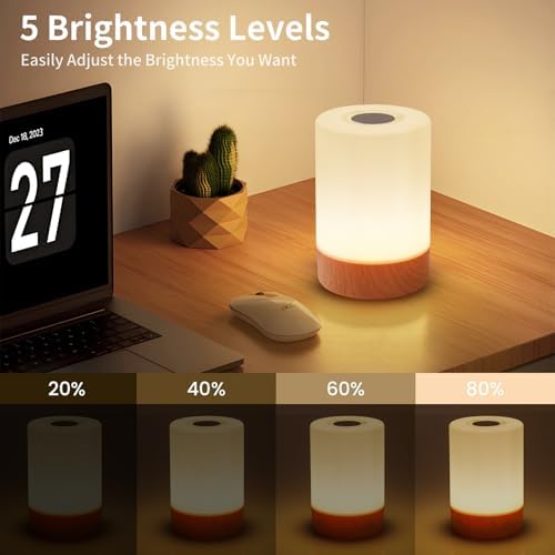 Night Light, Touch Bedside Table Lamp, Remote Control Dimmable Desk Lamp with RGB Color Changing, Portable Table Bedside Lamps for Bedroom, Living Room